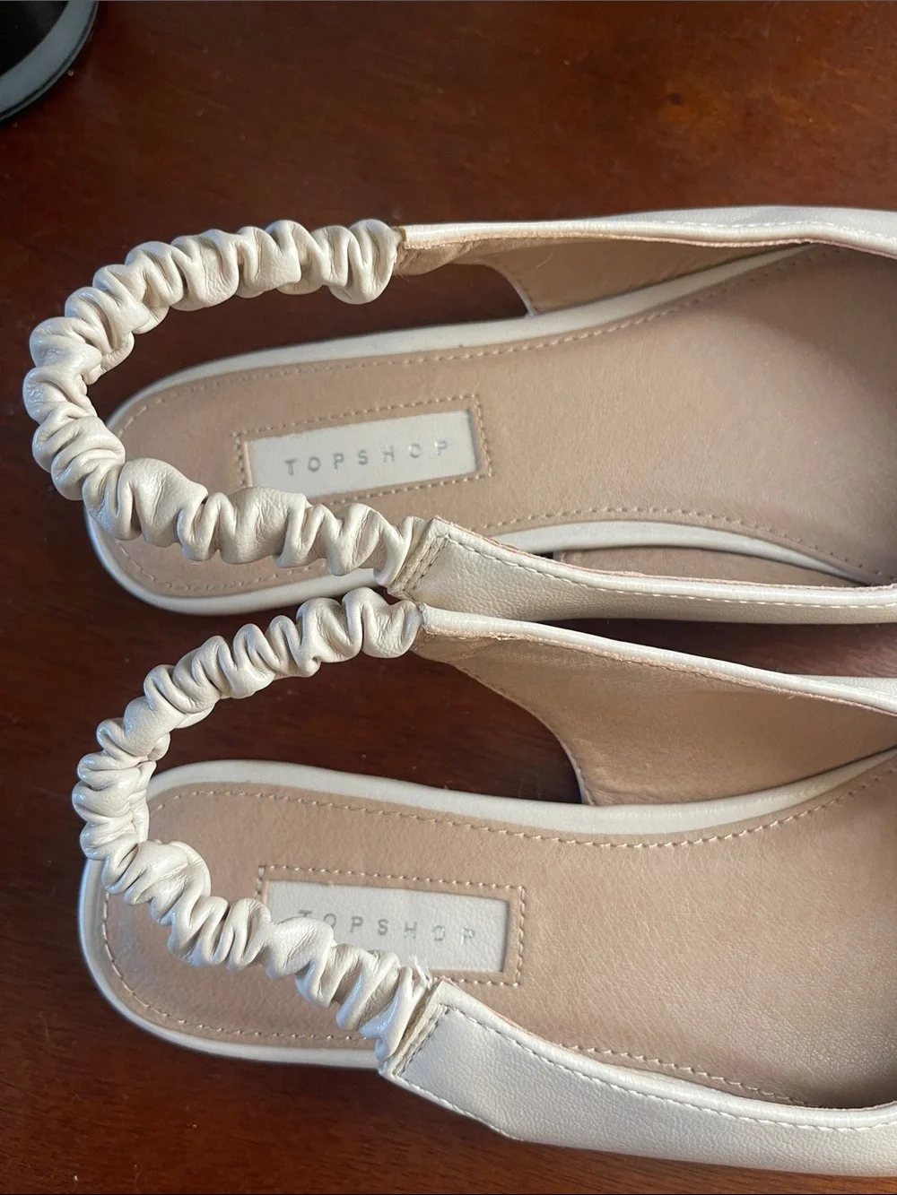 Topshop Pointed-Toe Slingback Flats in Off-White